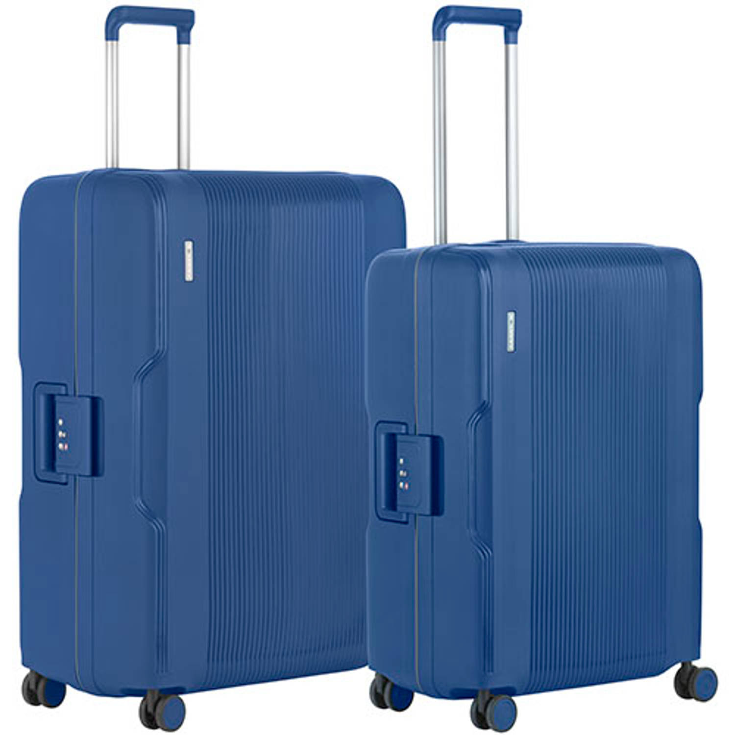 Carryon Protector Luxe Kofferset Tsa Trolleyset M+l Formaat Met 4-delige Packer Set Kliksloten Blauw