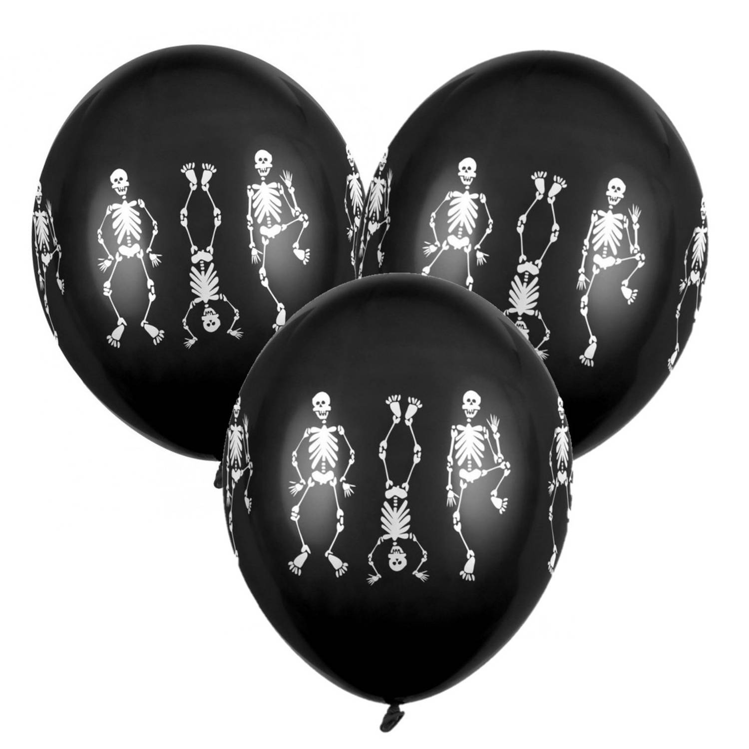 12x Zwarte horror ballonnen skeletten 30 cm - Ballonnen