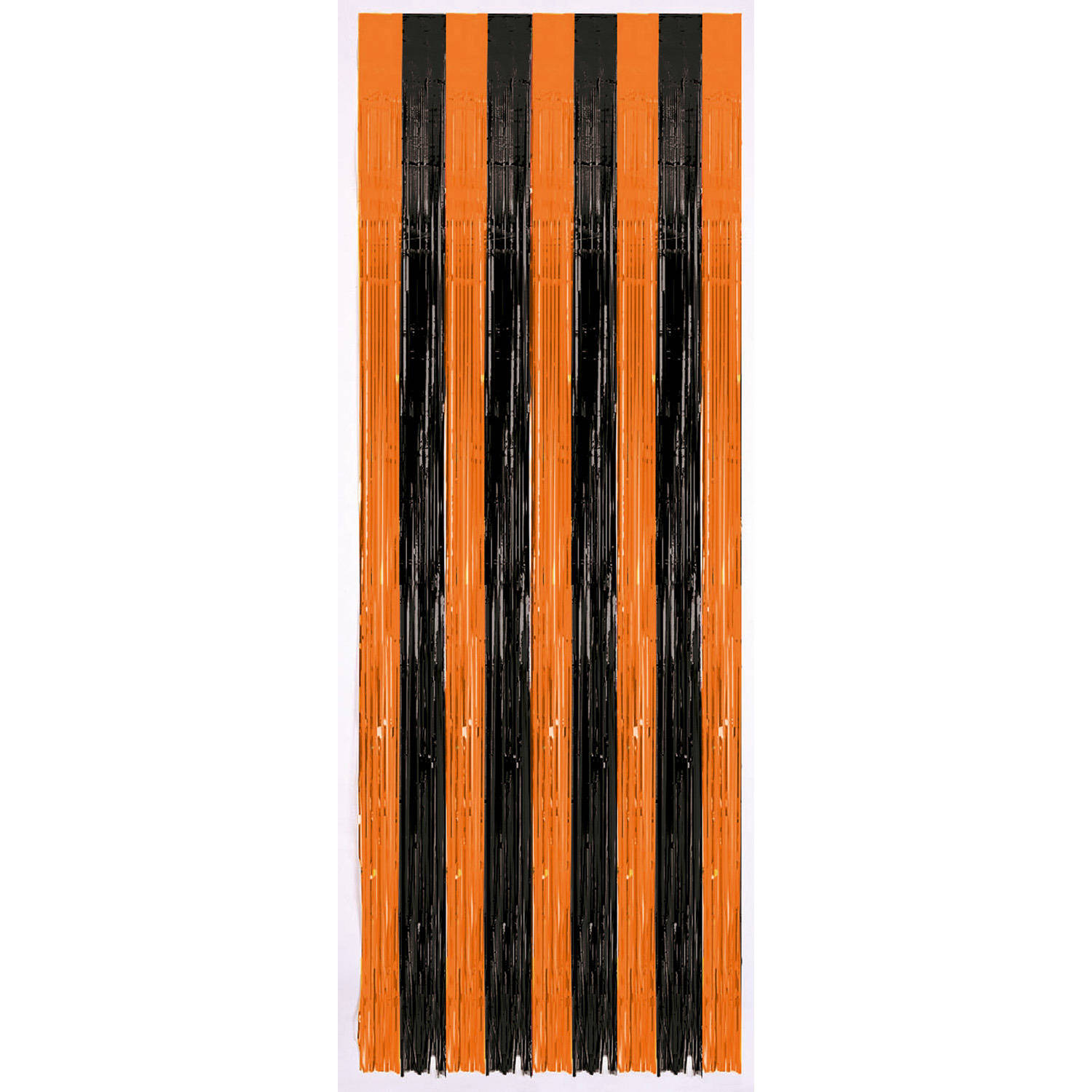 Halloween Folie deurgordijn zwart/oranje metallic 243 x 91 cm - Feestdeurgordijnen