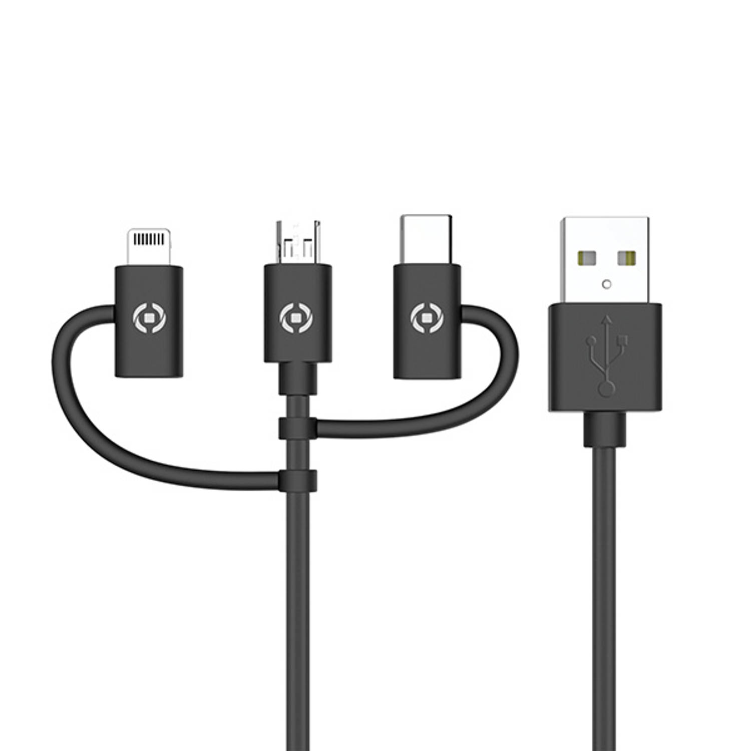 Celly datakabel 3-in-1 micro-USB + MFI + USB-C 100 cm zwart