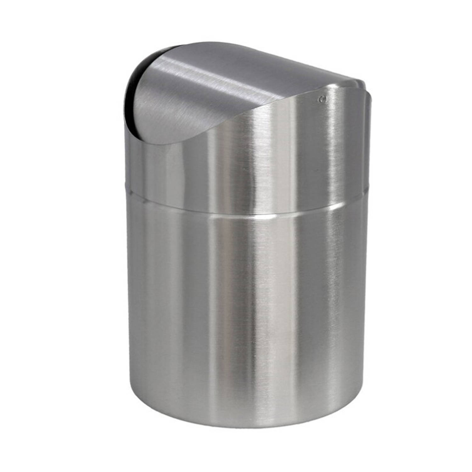 Gerimport Prullenbakje - 1L - zilver - rvs - kantelbare deksel - 12 x 17 cm