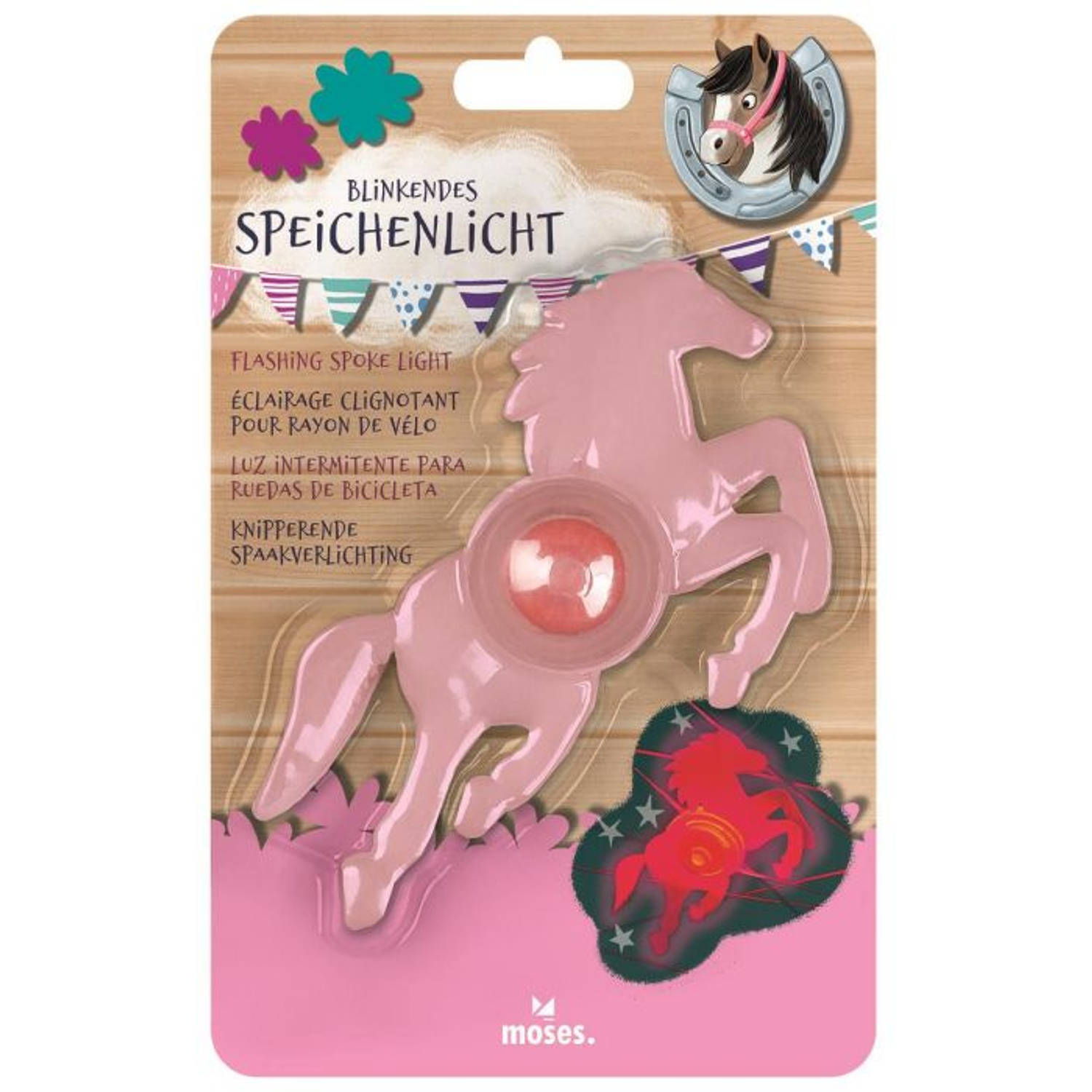 Moses spaakverlichting Paard meisjes 12,5 x 3,5 x 2 cm roze-rood