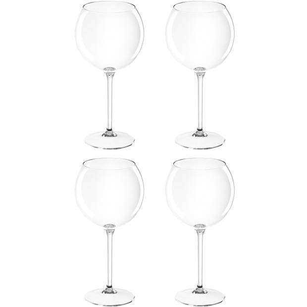 Set van 4x stuks rode wijn/gin tonic ballon glazen 650 ml van onbreekbaar transparant kunststof - Wijnglazen