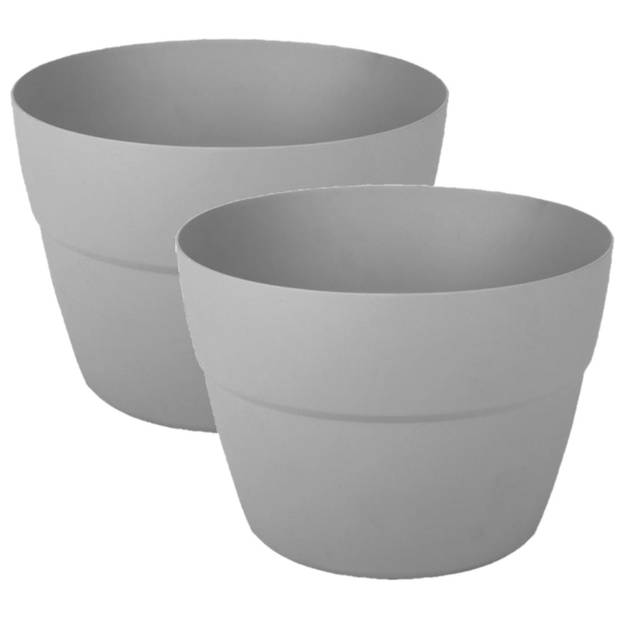 Balkon plantenpot/bloempot kunststof grijs D30 x H21 cm - Plantenpotten