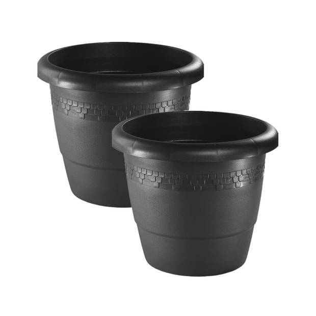 Set van 2x stuks bloempot/plantenpot antraciet kunststof diameter 50 cm - Plantenpotten