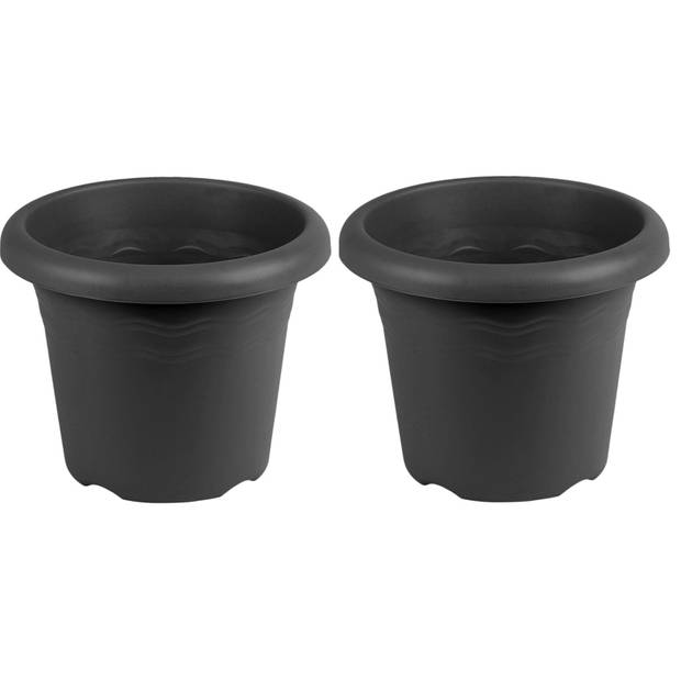 2x Antraciete plantenbakken/bloembakken rond 26 cm - Plantenpotten