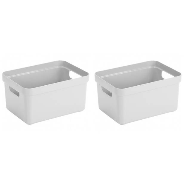 2x Kunststof opbergbakken/opbergmanden wit 13 liter 35,2 x 25,3 x 18,3 cm - Opbergbox