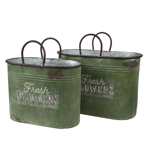 HAES DECO - Bloempot Groen Bruin Metaal Fresh Flowers Bloempot binnen Plantenpot Plant pot