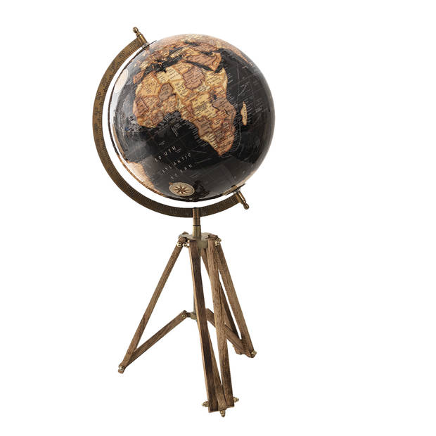 Clayre & Eef Wereldbol 28x26x55 cm Zwart Hout Metaal Globe Zwart Globe
