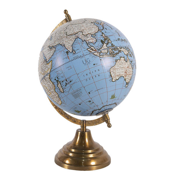 Clayre & Eef Wereldbol 22x33 cm Blauw Hout Metaal Globe Blauw Globe