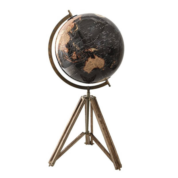 Clayre & Eef Zwarte Wereldbol/globe 31*31*71 cm 64934