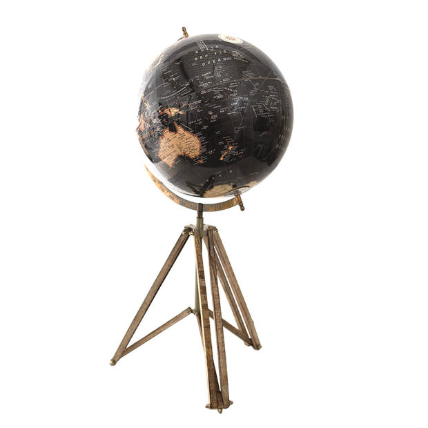 Clayre & Eef Wereldbol 31x31x67 cm Zwart Hout Metaal Globe Zwart Globe