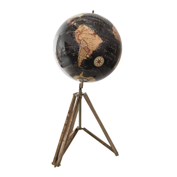 Clayre & Eef Zwarte Wereldbol/globe 31*31*71 cm 64934