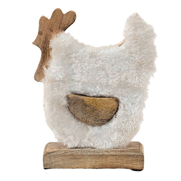 HAES DECO - Beeld Haan 15x5x19 cm Wit Bruin Hout Textiel Woonaccessoires beeld decoratie Decoratieve Accessoires