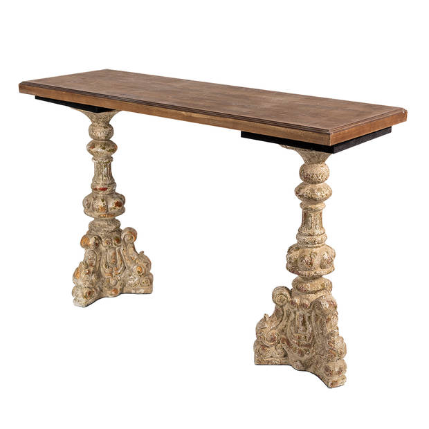 Clayre & Eef Sidetable 120x40x77 cm Goudkleurig Bruin Hout Rechthoek Wandtafel Goudkleurig Wandtafel