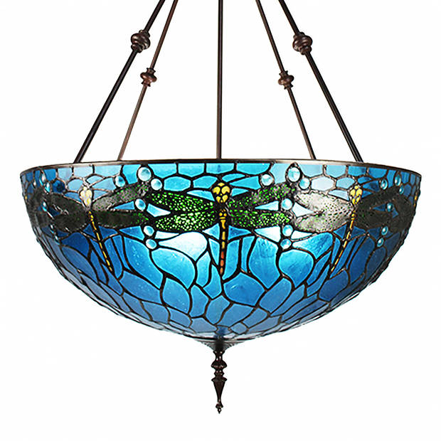 Clayre & Eef Blauwe Hanglamp Tiffany Ø 61*190 cm E27/max 3*60W 5LL-9339