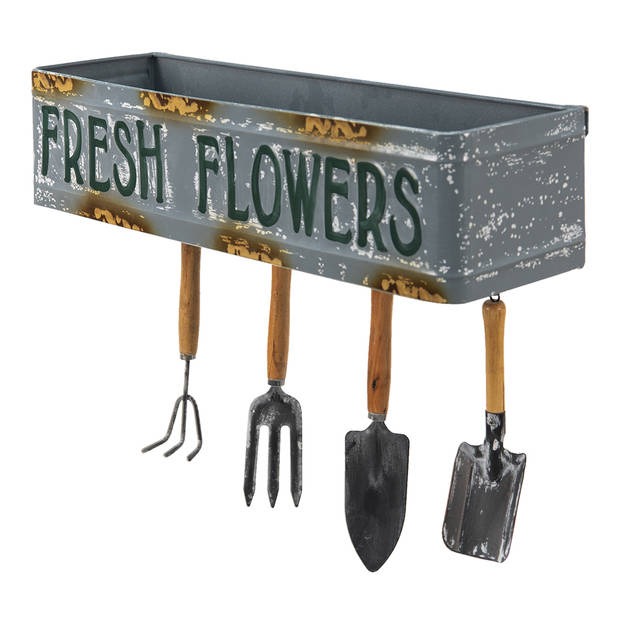 Clayre & Eef Planthouder 56x16x29 cm Grijs Bruin Metaal Rechthoek Fresh Flowers Hangpot Grijs Hangpot