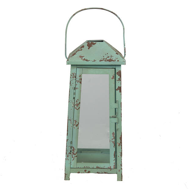 Clayre & Eef Lantaarn 16x15x47 cm Groen Bruin Metaal Glas Kaarsenhouder Groen Kaarsenhouder