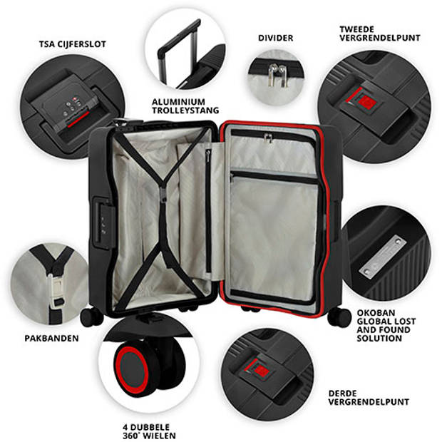 CarryOn Protector Luxe Kofferset - Reiskoffer met tsa-klikslot - Ultrasterk - Zwart
