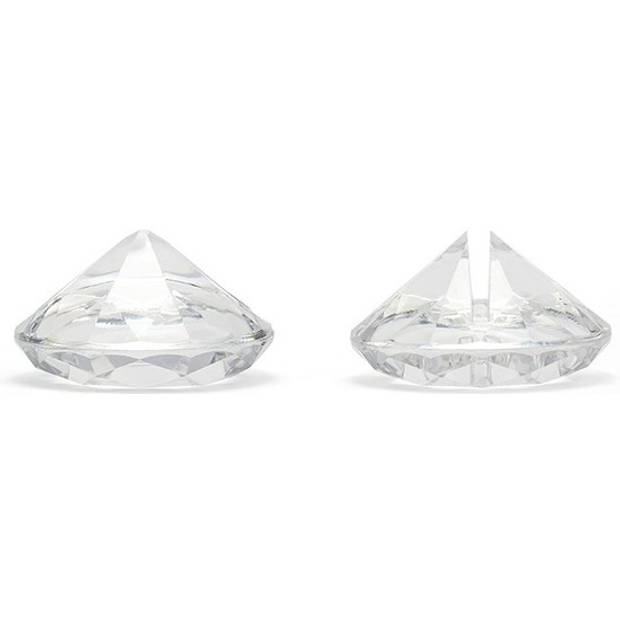 10x Bruilot/huwelijk naamkaartjes/plaatskaartjes houders 4 cm transparante diamanten - Feestdecoratievoorwerp