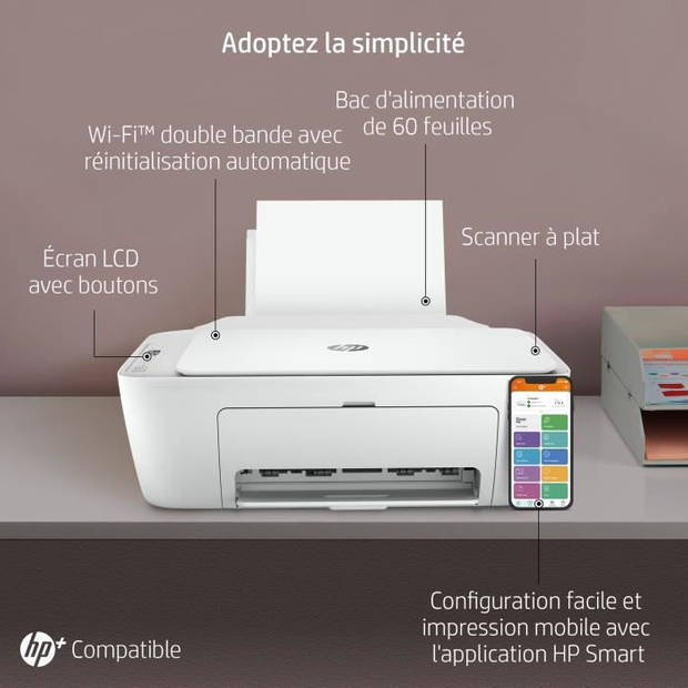 HP All-in-One kleureninkjetprinter - DeskJet 2710e - Gezinsvriendelijk - 6 maanden Instant Ink inbegrepen bij HP + *