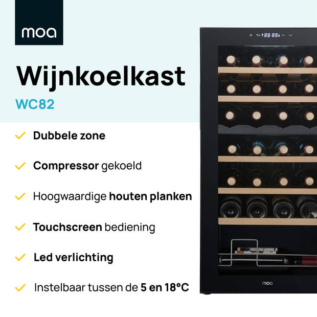 MOA WC82 - Wijnkoelkast met compressor - Houten planken - Dubbele Zone - Wijnkoeler - 28 flessen