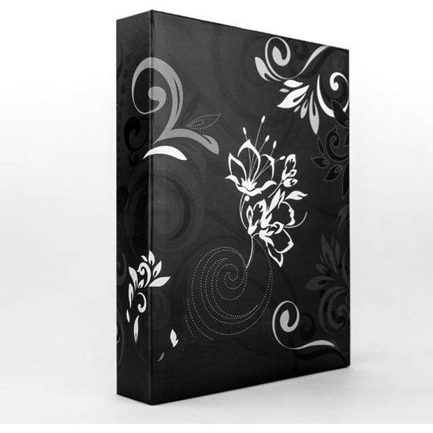 Fotoboek/fotoalbum Umbria met insteekhoesjes zwart bloemenprint voor 200 fotos 19 x 25 x 5 cm - Fotoalbums
