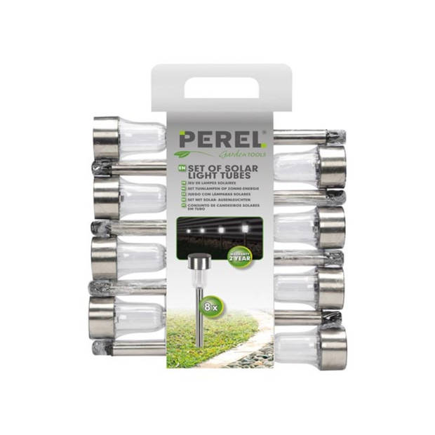 Perel tuinlamp Solar LED 36,5 x 4,7 cm RVS zilver