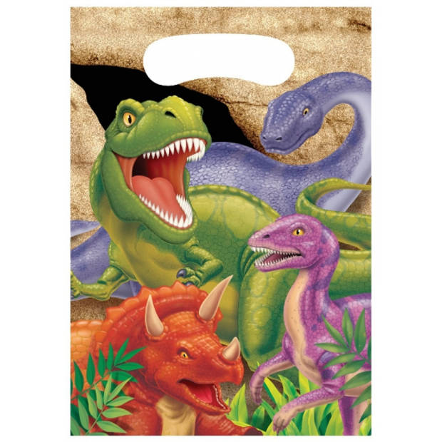 32x stuks Dinosaurus thema feestzakjes/cadeauzakjes 22 x 16 cm - Uitdeelzakjes