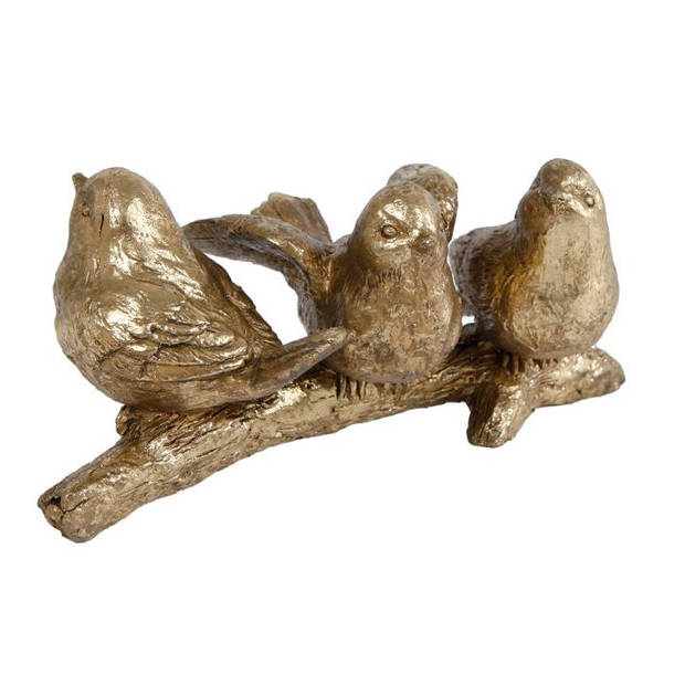 Gifts Amsterdam sculptuur 3 vogels op tak 14 cm polyresin goud