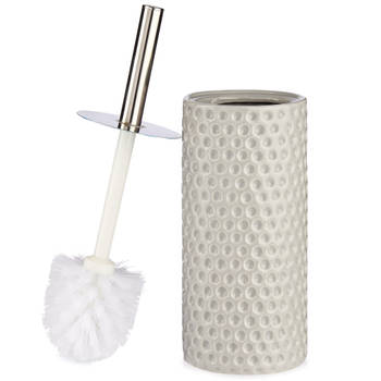Toiletborstel/wc-borstel kiezelgrijs met stippen keramiek 31 cm - Toiletborstels