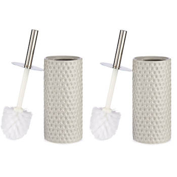 Set van 2x stuks toiletborstel/wc-borstel kiezelgrijs met stippen keramiek 31 cm - Toiletborstels