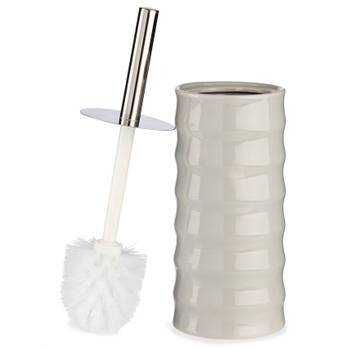 Toiletborstel/wc-borstel kiezelgrijs gestreept keramiek 31 cm - Toiletborstels
