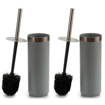 Set van 2x stuks toiletborstel/wc-borstel grijs kunststof 38,5 cm - Toiletborstels