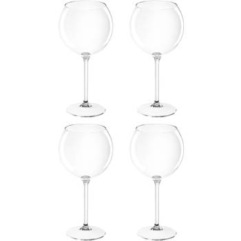 Set van 4x stuks rode wijn/gin tonic ballon glazen 650 ml van onbreekbaar transparant kunststof - Wijnglazen