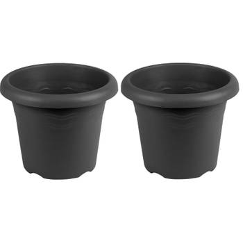 2x Antraciete plantenbakken/bloembakken rond 26 cm - Plantenpotten