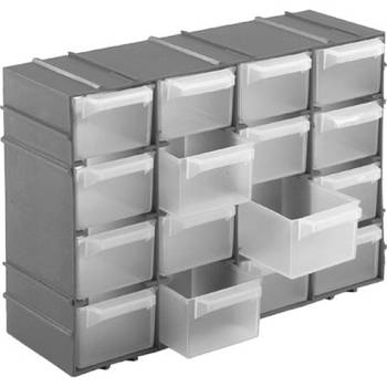 Ophangbare grijze staande opbergboxen/sorteerboxen met 16 vakken 15 x 22 x 7 cm - Gereedschap opbergkisten