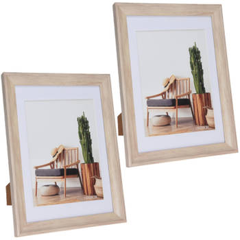 2x stuks kunststof fotolijst hout look geschikt voor een foto van 15 x 20 cm - Fotolijsten