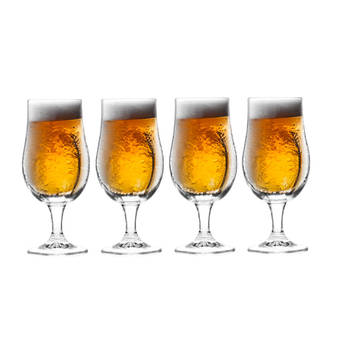 Excellent Houseware Bierglazen op voet - 4x stuks - glas - 370 ml - speciaal bier - bierglas - Bierglazen
