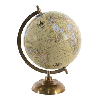 Clayre & Eef Wereldbol 22x22x33 cm Geel Hout Globe Aardbol Woonaccessoires Geel Globe Aardbol