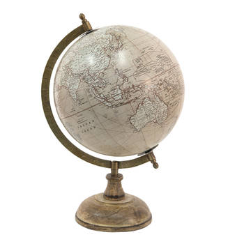 Clayre & Eef Wereldbol 22x33 cm Beige Hout Metaal Globe Aardbol Woonaccessoires Beige Globe Aardbol