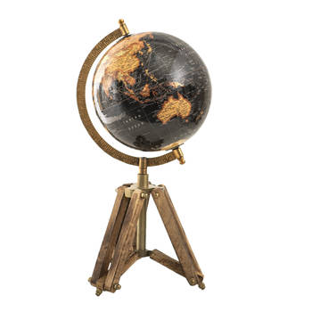 Clayre & Eef Wereldbol 18x16x26 cm Zwart Hout Metaal Globe Zwart Globe