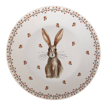 Clayre & Eef Dinerbord Ø 26 cm Beige Bruin Porselein Rond Konijn Eetbord Beige Eetbord