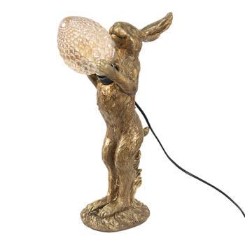 HAES DECO - Tafellamp - City Jungle - Goudkleurig Konijn, 12x24x41 cm - Bureaulamp, Sfeerlamp, Nachtlampje