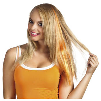 Oranje clip-in haar extension voor dames - Verkleedhaardecoratie
