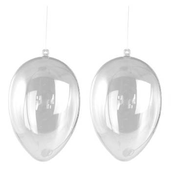 2x Paasdecoratie hangend plastic DIY paasei 6 cm - Feestdecoratievoorwerp