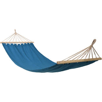 Hangmat Beach Vibes - blauw - 200 x 100 cm - met houten/touwen frame - Hangmatten