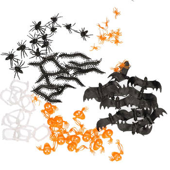 Amscan nep beestjes mix -A 72x stuks - zwart/oranje/wit - Horror/griezel thema traktatie decoratie - Feestdecoratievoorw