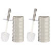 Set van 2x stuks toiletborstel/wc-borstel kiezelgrijs gestreept keramiek 31 cm - Toiletborstels