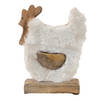 Clayre & Eef Beeld Haan 15x5x19 cm Wit Bruin Hout Textiel Woonaccessoires Wit Woonaccessoires